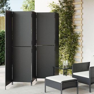 vidaXL Biombo De 5 Paneles Rat&aacute;n Sint&eacute;tico Negro Vidaxl