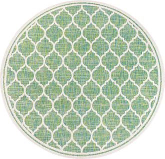Jonathan Y Designs Trebol Moroccan Trellis Textured Weave Indoor/Outdoor Round Area Rug in Cream/green at Nordstrom, Size 5Ft 0In X 5Ft 0In