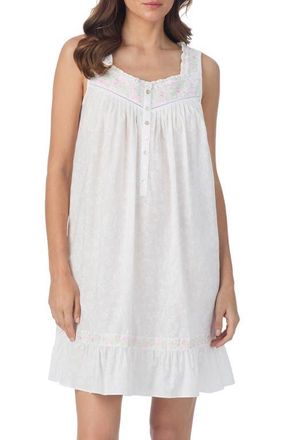 Eileen West Floral Sleeveless Cotton Chemise in White at Nordstrom, Size X-Large
