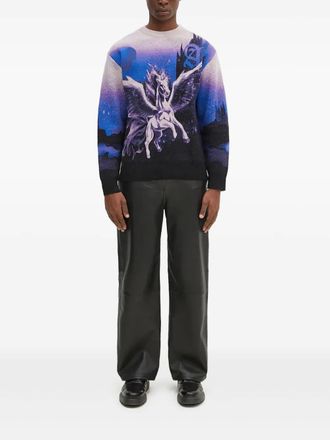 Aries pegasus-print crew-neck sweater - men - Wool/Polyester - M - Purple