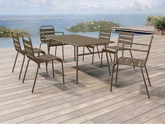 Vente-Unique Sala da pranzo giardino tavolo L.160cm 2 sedie imp. bracc. e 4 sedie imp. Metallo Tortora - MIRMANDE di MYLIA