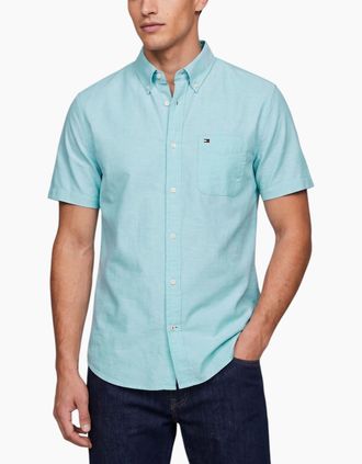 Tommy Hilfiger Mens TOMMY HILFIGER Mens Shirt Oxford Summer Top - Green - Size: 44/Regular