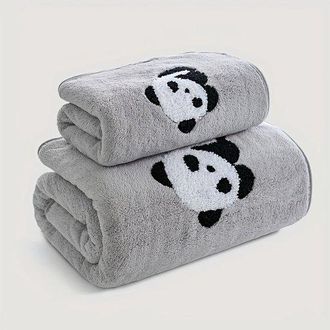 No Brand Juego De Toallas De Ba&ntilde;o Y De Cara Con Estampado De Panda, Suaves Y Absorbentes, De 2 Piezas - Adultos - Material De Vell&oacute;n Coral - Ideal Para Lavarse