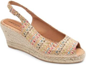 Patricia Green Peyton Slingback Espadrille Peep Toe Platform Wedge Sandal in Raffia Rainbow at Nordstrom, Size 9