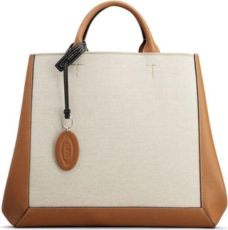 Tod's panelled colour-block tote bag - women - Cotton/Linen/Flax/Calf Leather - One Size - Brown