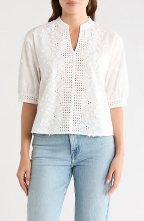 Nanette Lepore Floral Cotton Voile Popover Top in White at Nordstrom Rack, Size X-Large