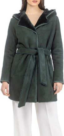 Gorski Genuine Shearling Belted Parka with Embroidered Trim in Emerald at Nordstrom, Size X-Small