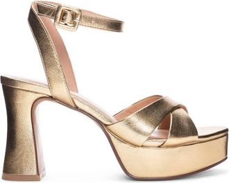 Chinese Laundry Womens Theena Platform Vegan Leather Disco Ankle Strap Sandal In Gold