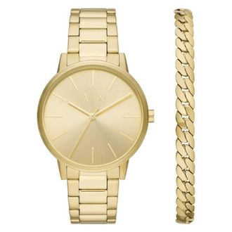 A|X Armani Exchange Quartz Gold Dial Mens Watch and Bracelet Set AX7144SET