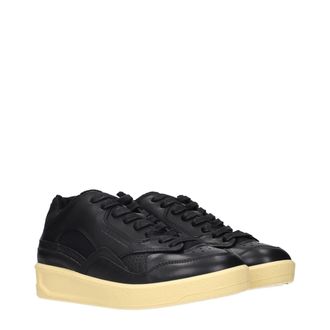 Jil Sander Leather Low Top Sneakers - Black