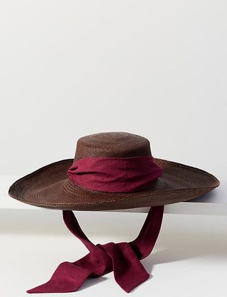 Sensi Studio Wide Ribbon Tie Floppy Straw Hat