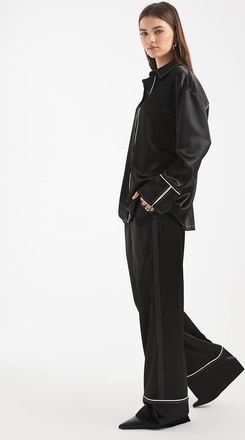 4th & Reckless Pantaloni a fondo ampio neri con vita elasticizzata e finiture a contrasto in coordinato-Nero