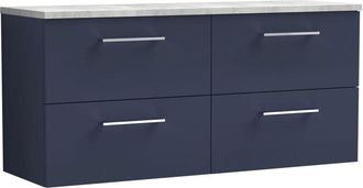 Nuie Nuie Arno Wall Hung 4-Drawer Vanity Unit with Bellato Grey Worktop 1200mm Wide - Midnight Blue