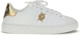 Versace White Calf Leather Bos Taurus Low Top Womens Sneakers