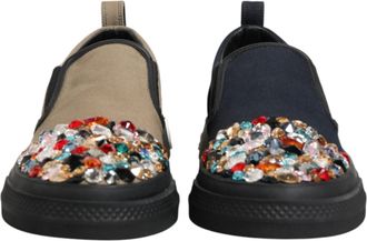 Dolce & Gabbana Blue Canvas Embellished Slip On Men Sneakers Mens Shoes