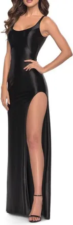 La Femme Liquid Jersey Fitted Dress with High Slit in Black at Nordstrom, Size 10