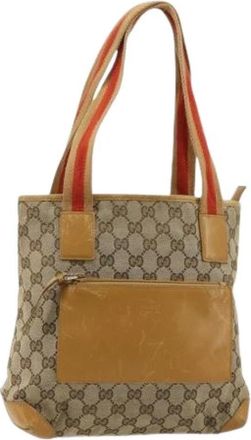 Gucci Pre-owned Vintage GG Canvas Tote Bag - Dames - Vintage Shopper - Beige - ONE Size - Leer - Vintage