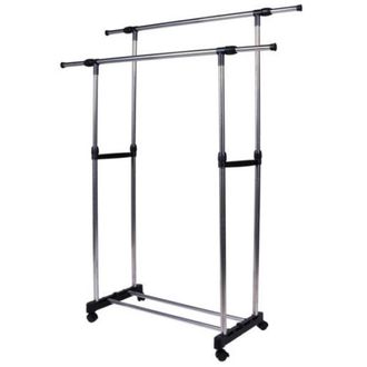 Trade Shop Trade Shop - Appendiabiti Allungabile Telescopico Doppio Con Ruote E Vassoio 80x40x80/155cm