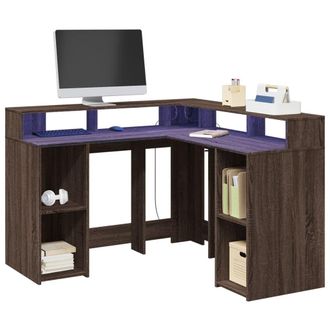 Berkfield Home Desk with LED Lights Brown Oak 130x130x91 cm Engineered Wood | Size: 130 x 130 x 91 cm