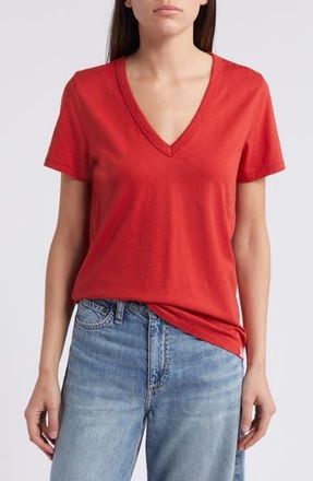 Rag & Bone The Vee Slub Cotton T-Shirt in Red at Nordstrom Rack, Size Xx-Small