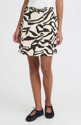 Ichi Print Linen Blend Skirt in Black Multi at Nordstrom Rack, Size 10 Us / 42 Eu
