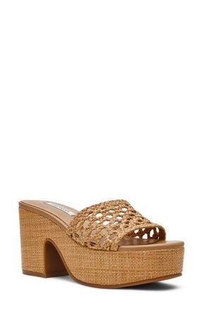Steve Madden Torch Platform Slide Sandal in Natural Raffia at Nordstrom, Size 5.5
