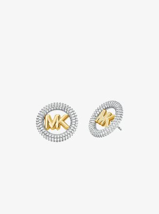 Michael Kors Medium Precious Metal-Plated Brass Pav&eacute; Logo Stud Earrings