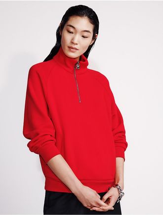 Calvin Klein Womens Terry Zip Polo Sweatshirt - Red - XS