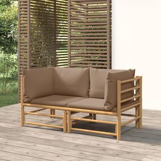 vidaXL Sof&aacute;s Esquineros De Jard&iacute;n 2 Uds Bamb&uacute; Con Cojines Gris Taupe Vidaxl