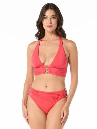 Carmen Marc Valvo Beaded Halter Bikini Top in Grenadine at Nordstrom, Size X-Small