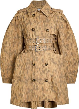 Ganni Leopard-print Stretch-cotton Poplin Trench Coat - Light Brown - 38 (UK10 / S)