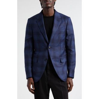 Ermenegildo Zegna Plaid Achillfarm Wool & Silk Sport Coat in Navy at Nordstrom, Size 50