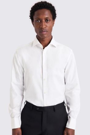 Moss Regular Fit White Honeycomb Dobby Shirt