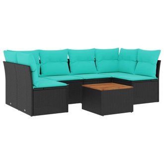 vidaXL Set De Sof&aacute;s De Jard&iacute;n 7 Pzas Con Cojines Rat&aacute;n Sint&eacute;tico Negro Vidaxl