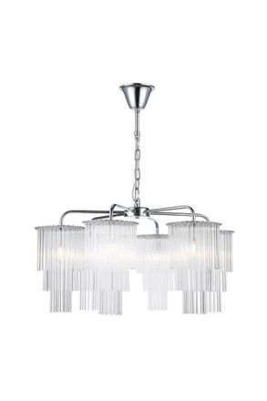 Netlighting Panama 6 Light Chrome Crystal Pendant Ceiling Light in Grey
