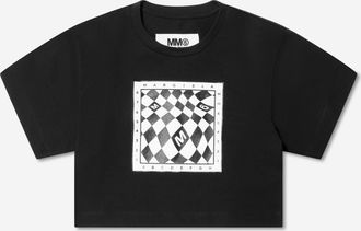 Maison Margiela Childrens Unisex Kids Cropped Logo Print T-Shirt In Black - Size 10Y