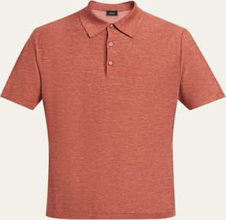 Brioni Mens Heathered Cashmere/Silk-Blend Polo Shirt