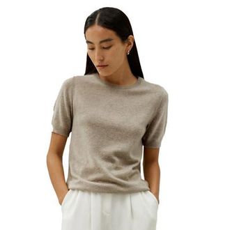 LilySilk Crew Neck Basic Knit Top in Camel at Nordstrom, Size Medium