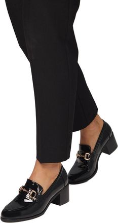 Wallis Lydia Faux Patent Leather Snaffle Trim Medium Block Heeled Loafers, 3, True Black