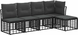 vidaXL Conjunto De Sof&aacute;s De Exterior Negro Poli&eacute;ster Vidaxl