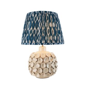 Netlighting Borello Ivory Table Lamp Blue Fabric Ikat Shade 35cm B22 in Beige