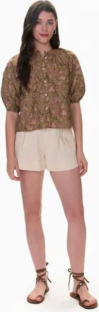 Rebecca Taylor Josie Pleat Shirt in Olive Multi at Nordstrom, Size X-Large