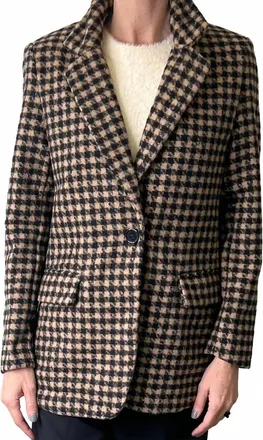 OAT New Yor Slim Boyfriend Blazer In Black Beige Houndstooth