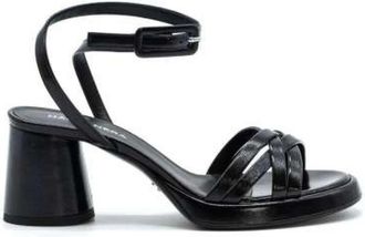 Halmanera Zwarte Lak Sandaal met 7cm Hak - Dames - Sandalen met hakken - Zwart - 38 EU - Leer - Schoenen