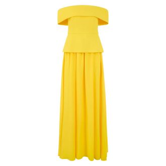 Marc Cain Off-the-shoulder maxi jurk - Dames - Jurken - Geel - Maat: XL Leer