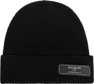 Balmain Wollen muts met logopatch - Heren - Hoeden - Zwart - ONE Size - Wol - Accessoires