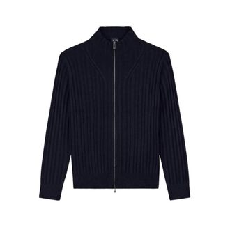 A|X Armani Exchange Cardigan con Zip Integrale a Costine - - Knitwear - Uomo - Blu - L