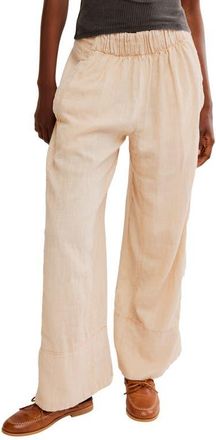 Free People Days End Pull-On Linen Blend Wide Leg Pants in Sand Dollar at Nordstrom, Size X-Large