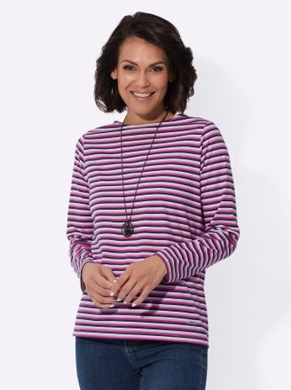 Casual Looks Langarmshirt CASUAL LOOKS Shirt, Damen, Gr. 36, blau (magenta, marine, geringelt), 100% Baumwolle, gemustert, gestreift, mehrfarbig, U-Boot-Ausschnitt