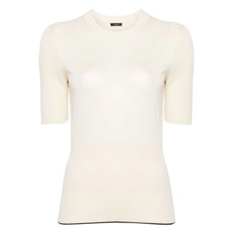 Joseph Casual Beige T-shirt met Korte Mouwen - Dames - Ronde hals truien - Beige - XL - Katoen - Truien & Vesten